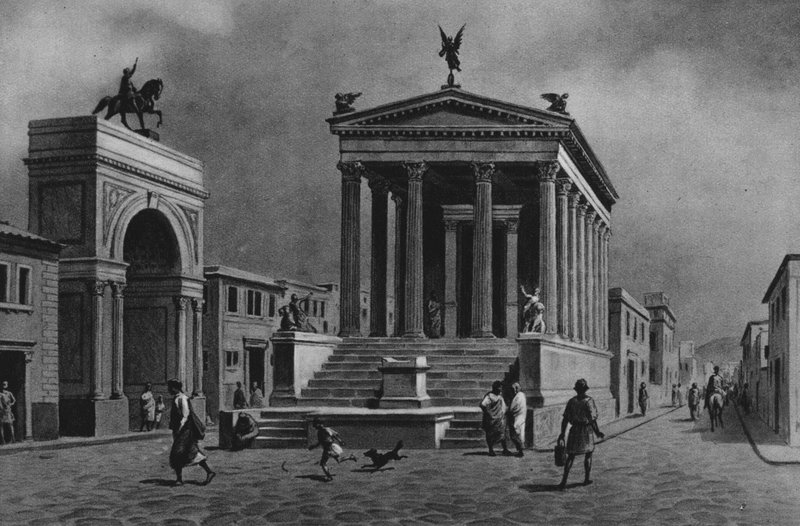 Pompeii: Fortune Tapınağı ve yolu (lito) by Italian School
