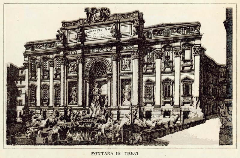 Roma: Trevi Çeşmesi (lito) by Italian School