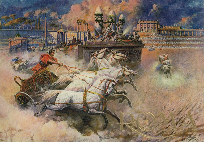 Romalı savaş arabacıları (renkli taş baskı) by Italian School