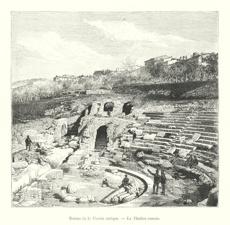 Antik Fiesole kalıntıları, Roma Tiyatrosu (gravür) by Italian School