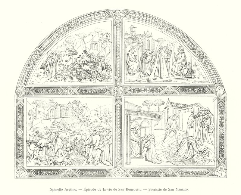 Spinello Aretino, Episode de la vie de San Benedetto, Sacristie de San Miniato (gravür) by Italian School