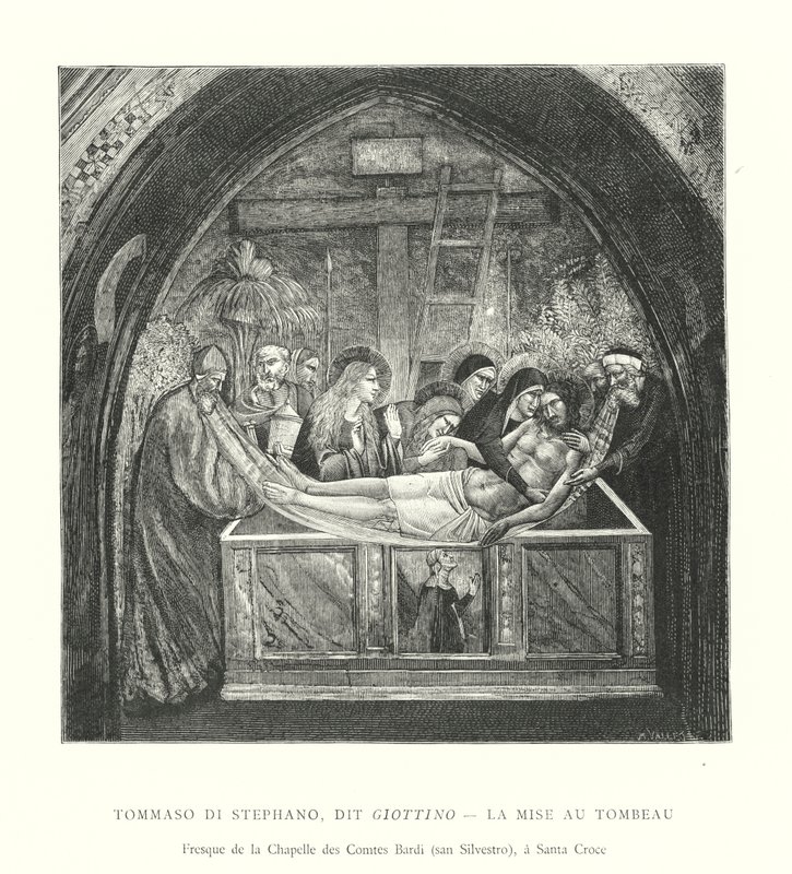 Tommaso di Stephano, dit Giottino, La Mise au Tombeau, Fresco de la Chapelle des Comtes Bardi, san Silvestro, bir Santa Croce (gravür) by Italian School