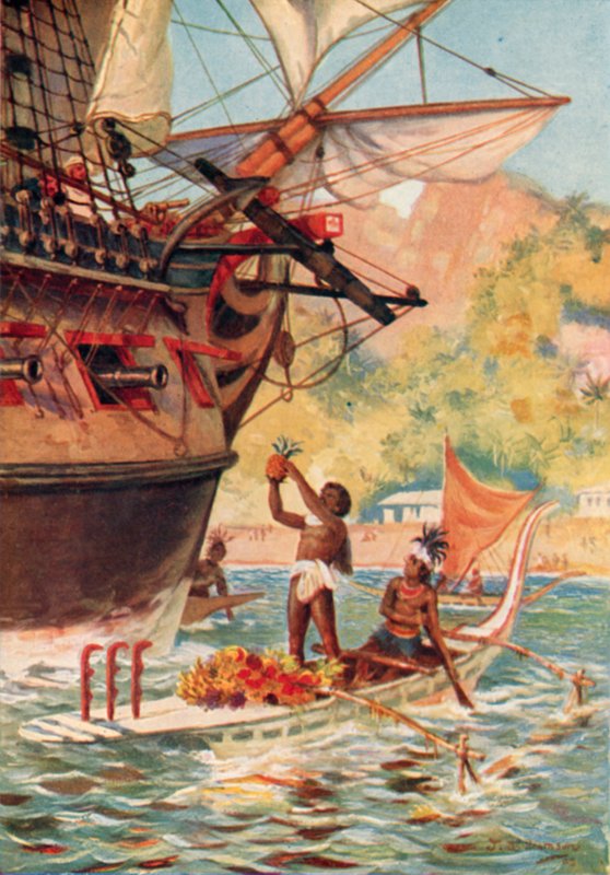Marquesas Adalıları, Kaptan Aşçılar seferi ile meyve takası yapıyor by J. Williamson