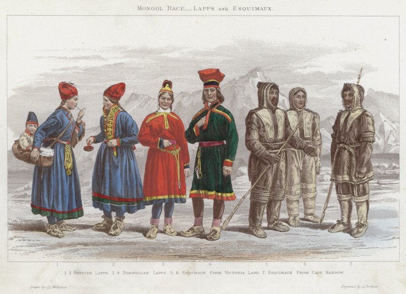 Moğol Yarışı, Lapps ve Esquimaux (renkli gravür) by J.L. (after) Williams