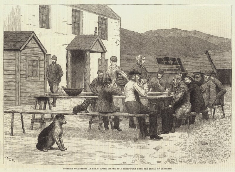 İskoç Gönüllüleri, Spittal of Glenshee yakınlarındaki bir Koyun Çiftliğinde Akşam Yemeğinden Sonra Evde by J.M.L. Ralston