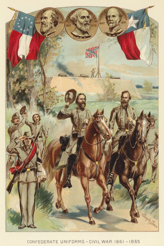 Konfederasyon Üniformaları, İç Savaş 1861-1865 (renkli taş) by J. (after) Steeple Davis