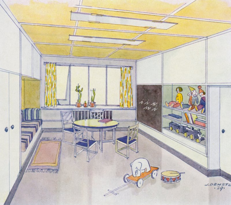 1930s interiors: Nursery (colour litho) by J. Demetz