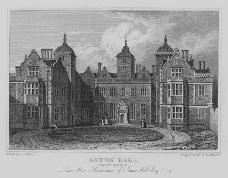 Aston Hall, Warwickshire, Geç James Watt Residence, Esquire, FSA (gravür) by John Preston Neale