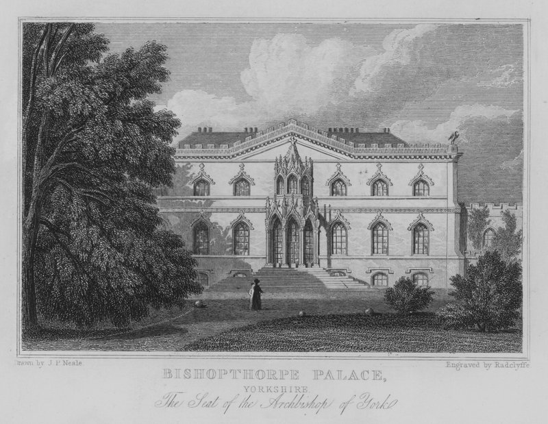 Bishopthorpe Sarayı, Yorkshire, York Başpiskoposunun Koltuğu (gravür) by John Preston Neale