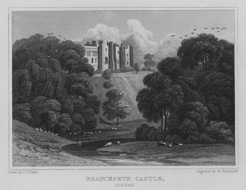 Brancepeth Kalesi, Durham (gravür) by John Preston Neale
