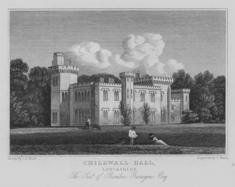 Childwall Hall, Lancashire, Bamber Gascoyne Koltuğu, Esquire (gravür) by John Preston Neale