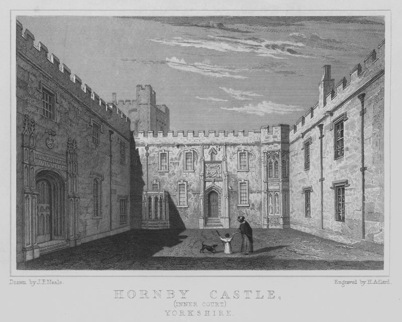 Hornby Kalesi, İç Mahkeme, Yorkshire (gravür) by John Preston Neale