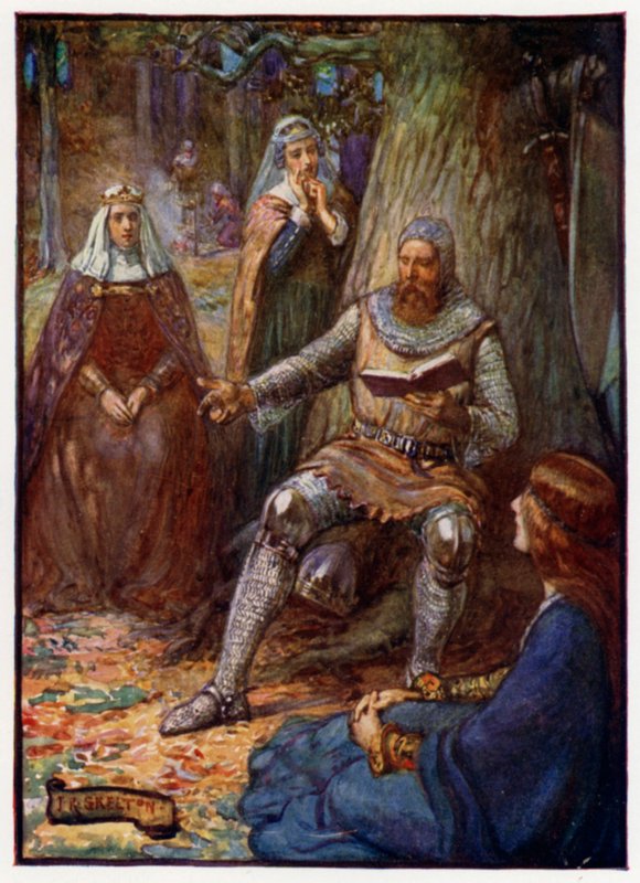 İskoçya Kralı Robert Bruce, takipçilerine hikayeler okuyor, 14. Yüzyıl by J. R. Skelton