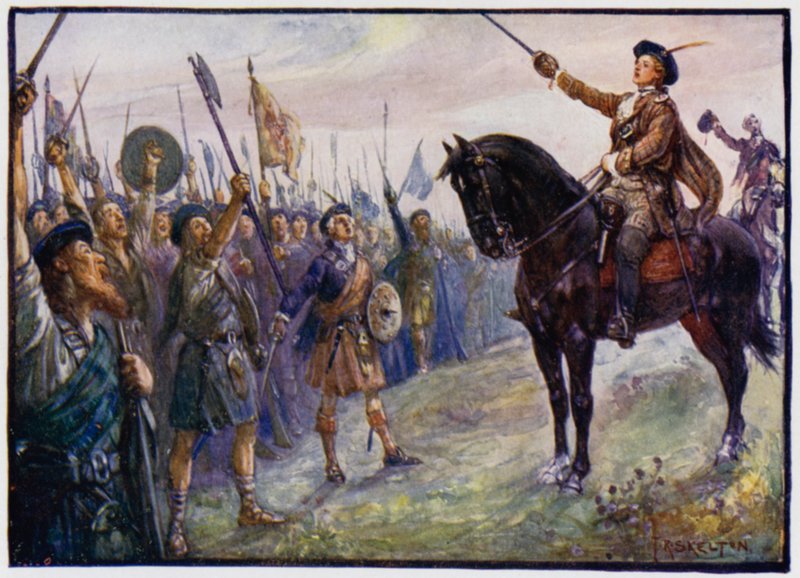 25 yaşındaki Bonnie Prince Charlie birliklerine hitap ediyor, Jacobite Rising of 1745 by J. R. Skelton