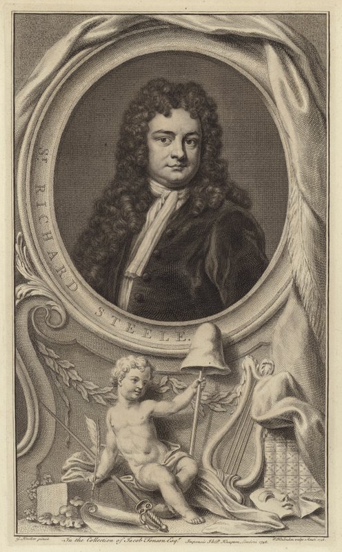 Sir Richard Steele, İrlandalı yazar, oyun yazarı ve politikacı ve Tatler dergisinin kurucu ortağı (gravür) by Jacobus Houbraken