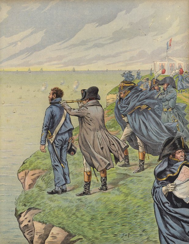 Napoleon Bonaparte surveying his fleet as they depart from Boulogne  by Jacques Marie Gaston Onfray de Breville (Job)