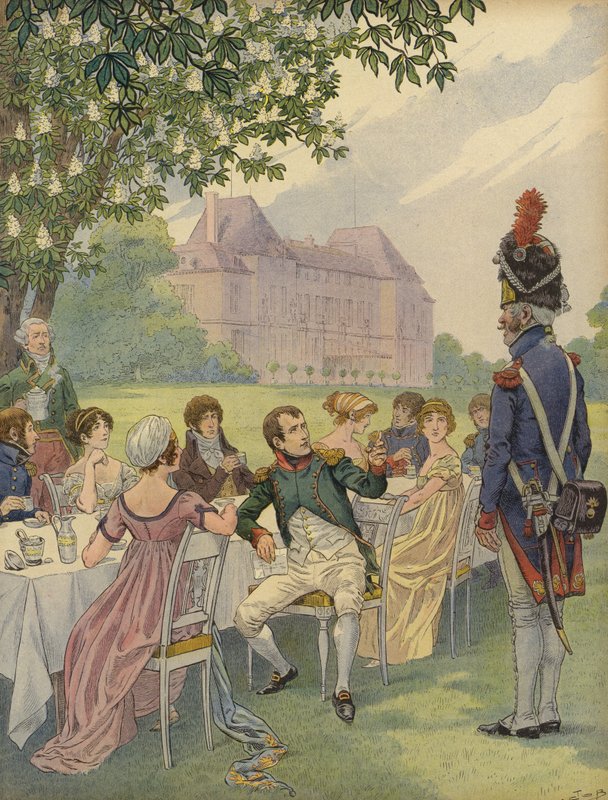 Napolyon Bonapart ve Josephine, Chateau de Malmaison arazisinde bir bahçe partisinde by Jacques Marie Gaston Onfray de Breville (Job)