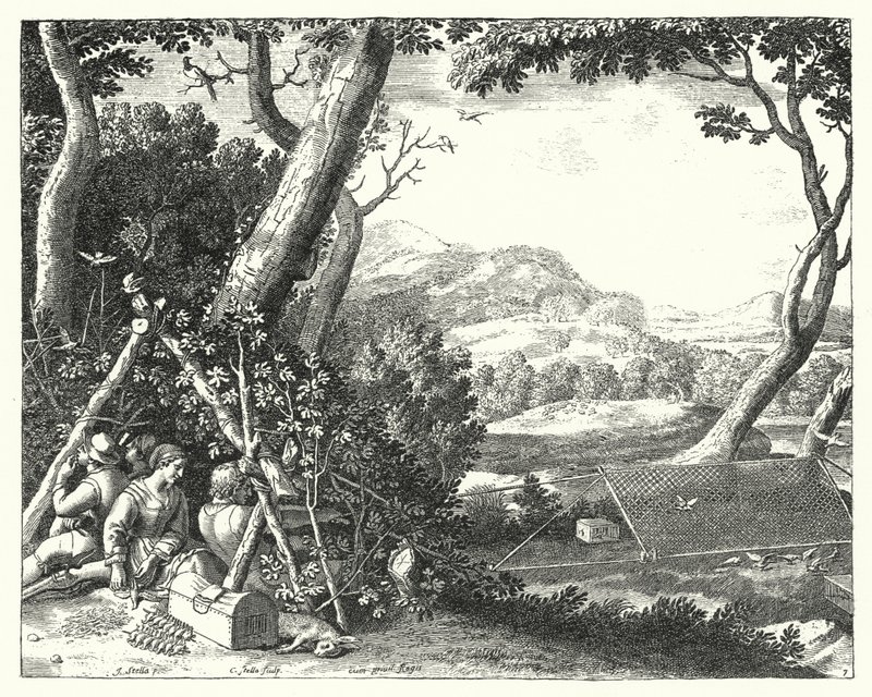 Kuşları yakalamak (gravür) by Jacques Stella