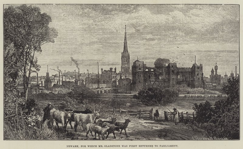 Bay Gladstone'un ilk olarak Parlamento'ya iade edildiği Newark by James Burrell Smith