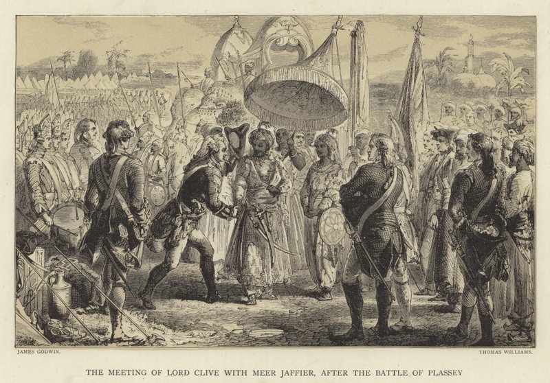 The meeting of Lord Clive with Meer Jaffier, after the Battle of Plassey  by James Godwin