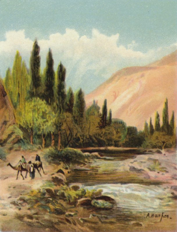 Şam yakınlarındaki Barada (Pharpar) Nehri (renkli taş) by James (after) Clark