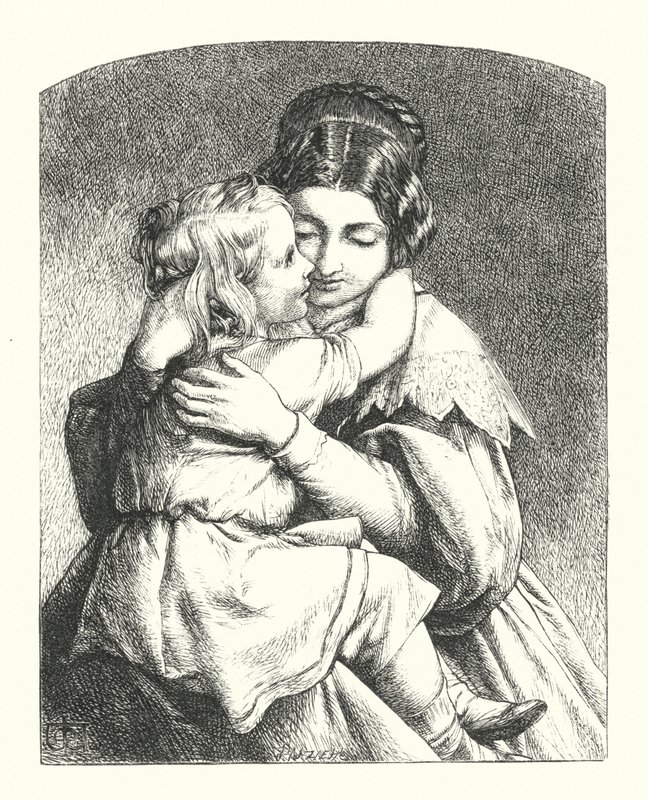 Annesini kucaklayan bir çocuğa by James Dawson Watson