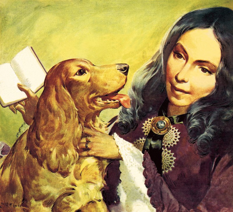 Elizabeth Barrett Browning ve Cocker Spaniel cinsi köpeği Flush by James Edwin McConnell