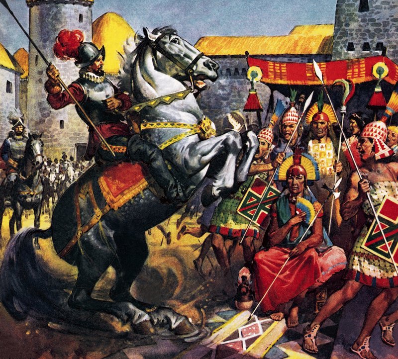 İspanyol ve İnka Şefi (kağıt üzerine guaj) by James Edwin McConnell