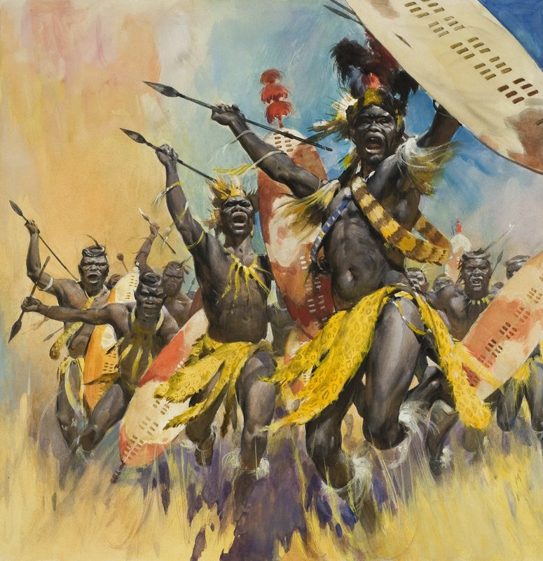 Zulu Savaşçıları (kağıt üzerine guaj) by James Edwin McConnell
