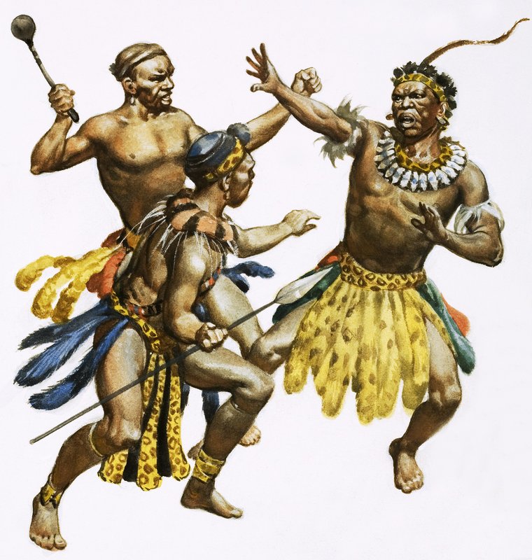 Zulu şefi Shaka saldırıya uğruyor by James Edwin McConnell