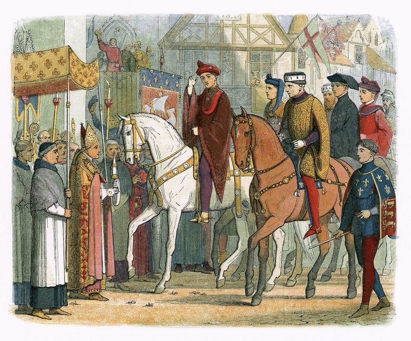 Fransa Kralı Charles VI ve Henry V din adamları tarafından karşılandı by James William Edmund Doyle