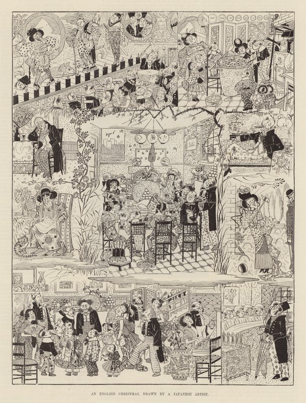 Japon bir sanatçı tarafından çizilmiş bir İngiliz Noeli (gravür) by Japanese School