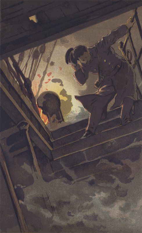 Komutan Hirose, Yetkili Sugino'yu (chromolitho) arıyor by Japanese School