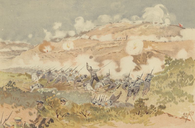 Chien-shan'daki Pozisyonumuza Rus Karşı Saldırısı (kromolitho) by Japanese School