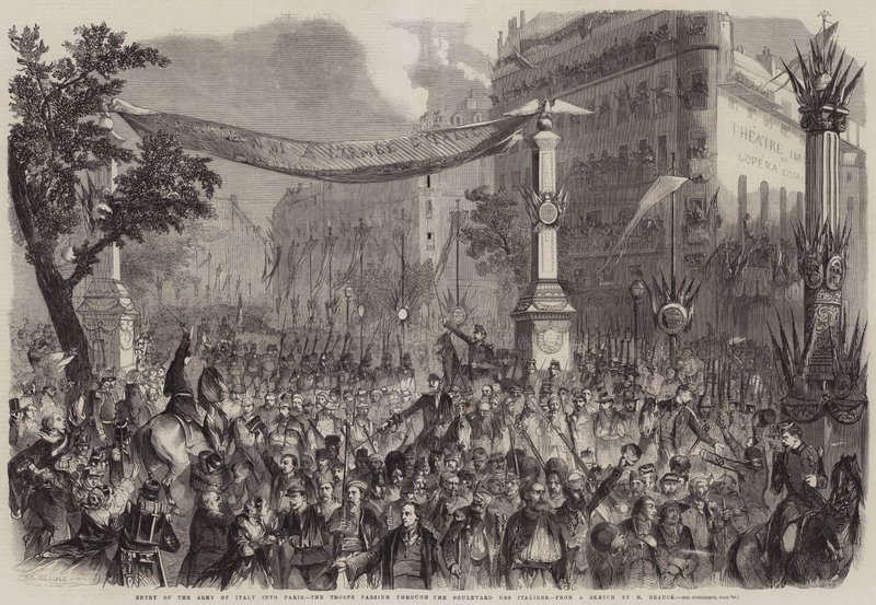 İtalya Ordusunun Paris'e girişi, Birlikler Boulevard des Italiens'ten geçiyor by Jean Adolphe Beauce