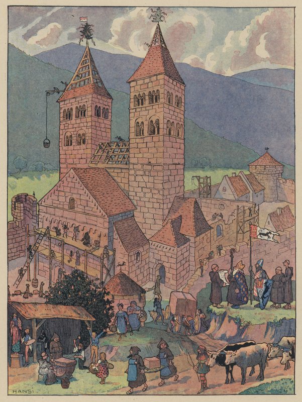 Guebwiller, Alsace yakınlarındaki Murbach Manastırı inşaatı (renkli taş) by Jean Jacques Waltz