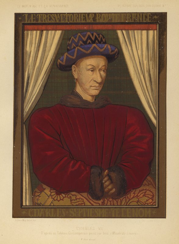 Charles VII, Fransa Kralı (chromolitho) by Jean (after) Fouquet