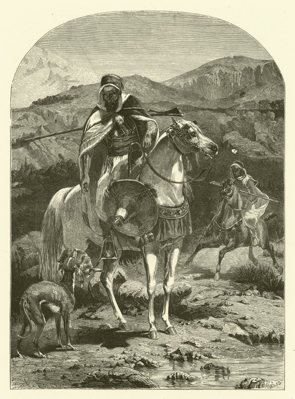 Cezayir'de tazı ile tavşan avı (gravür) by Jean Antoine Valentin Foulquier