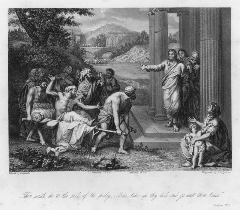 Felçli Adam iyileşti, Matta IX, 6 (gravür) by Jean Baptiste (after) Jouvenet