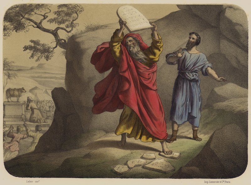 Musa Yasanın Tablolarını Yıkıyor by Jean Baptiste Auguste Leloir