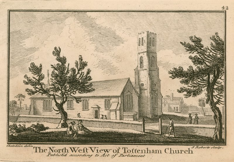 Tottenham Kilisesi'nin kuzey batı görünümü, Londra by Jean Baptiste Claude Chatelain
