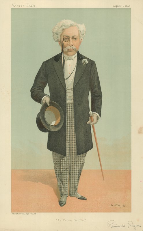 Le Prince de Sagan, Le Prince du Chic, 1 Ağustos 1895, Vanity Fair karikatürü by Jean Baptiste Guth
