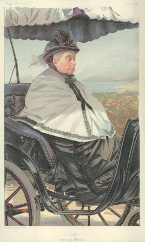 Kraliçe Victoria, A Cimiez, gezinti matinale, 17 Haziran 1897, Vanity Fair çizgi filmi by Jean Baptiste Guth