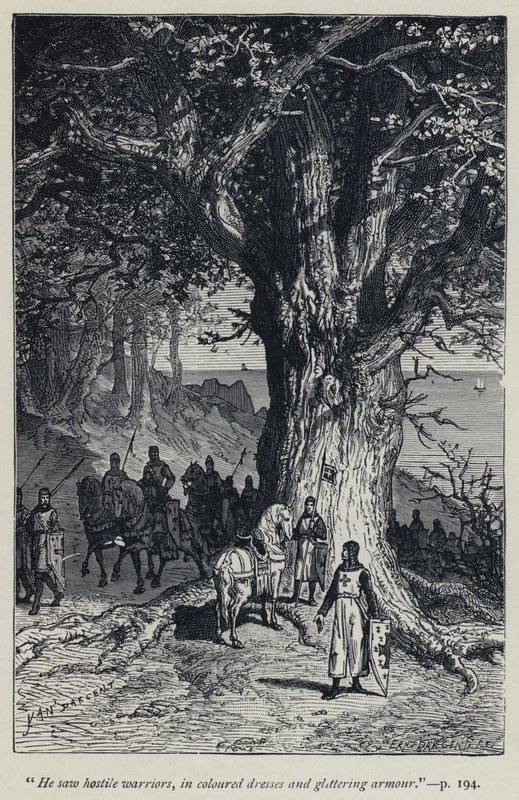 "Renkli elbiseler ve ışıltılı zırhlar içinde düşman savaşçılar gördü" (gravür) by Jean Edouard Dargent