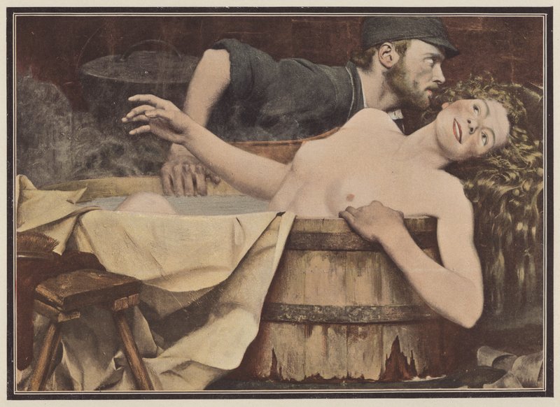 Yıkandıktan sonra, kadın küvette (renkli taş) by Jean Eugene Buland