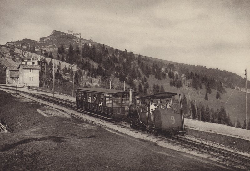 Vitznau Rigi Kulm, raflı demiryolu (s/b fotoğraf) by Jean Gaberell