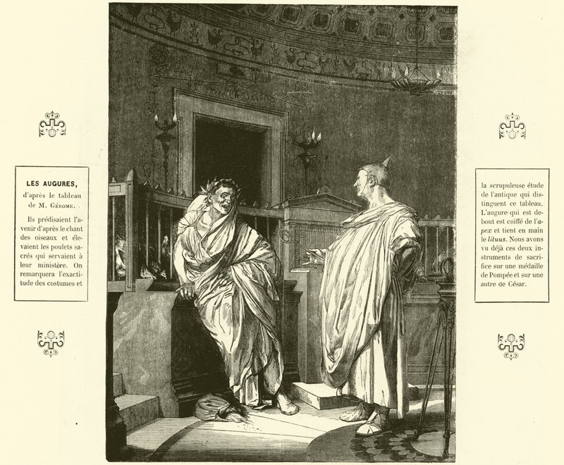 İki Augurs, antik Roma rahipleri (gravür) by Jean Leon (after) Gerome