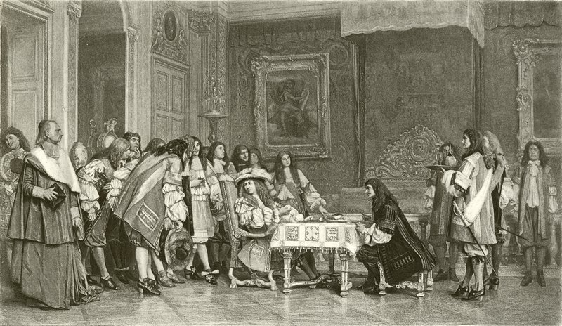 Louis XIV ile kahvaltıda Moliere (gravür) by Jean Leon Gerome