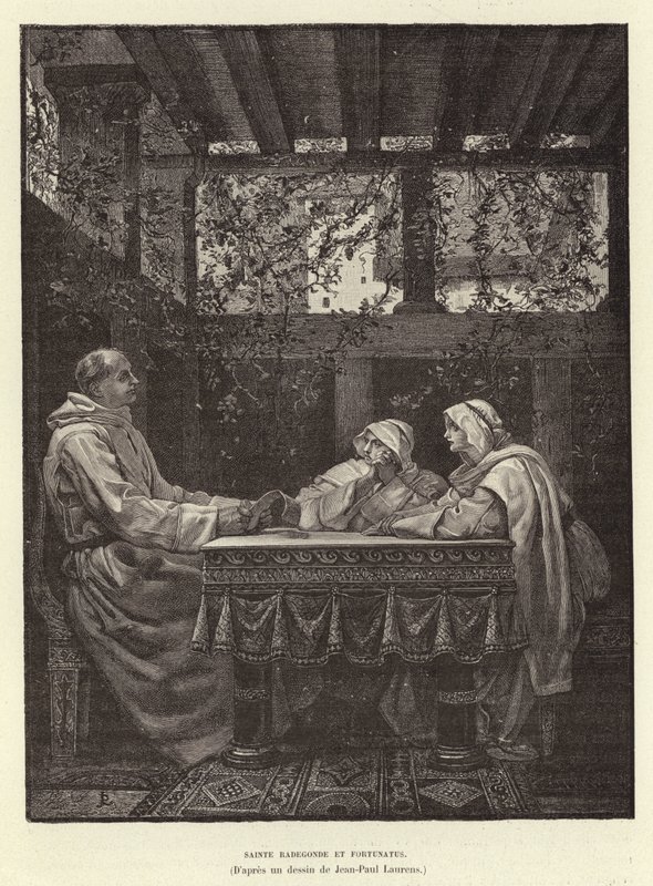 Sainte Radegonde ve Fortunatus St Radegund ve şair Venentius Fortunatus, 6. Yüzyıl (gravür) by Jean Louis Hamon