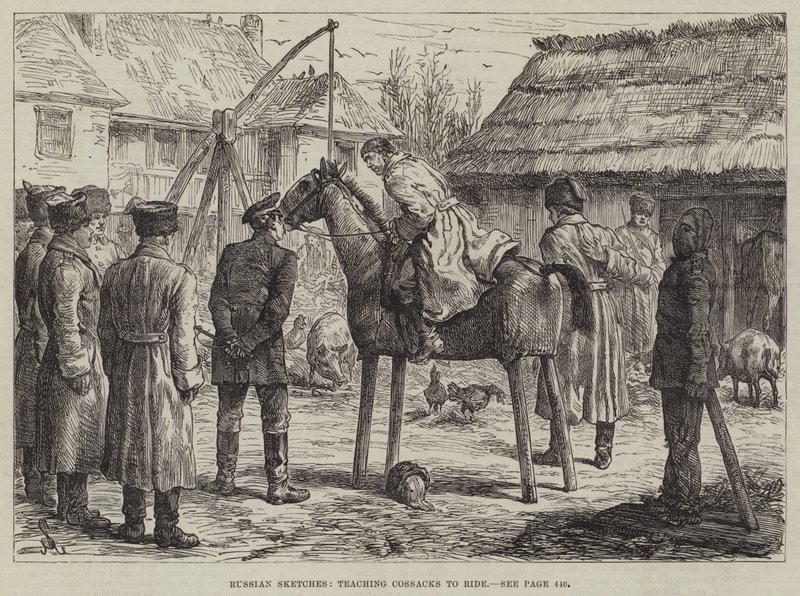 Rus Eskizleri, Kazaklara binmeyi öğretiyor by Johann Nepomuk Schonberg